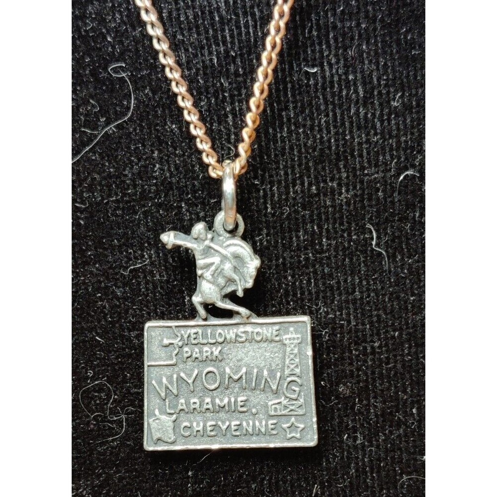 Vintage Wyoming Yellowstone Charm-Pendant With Chain-Made In USA